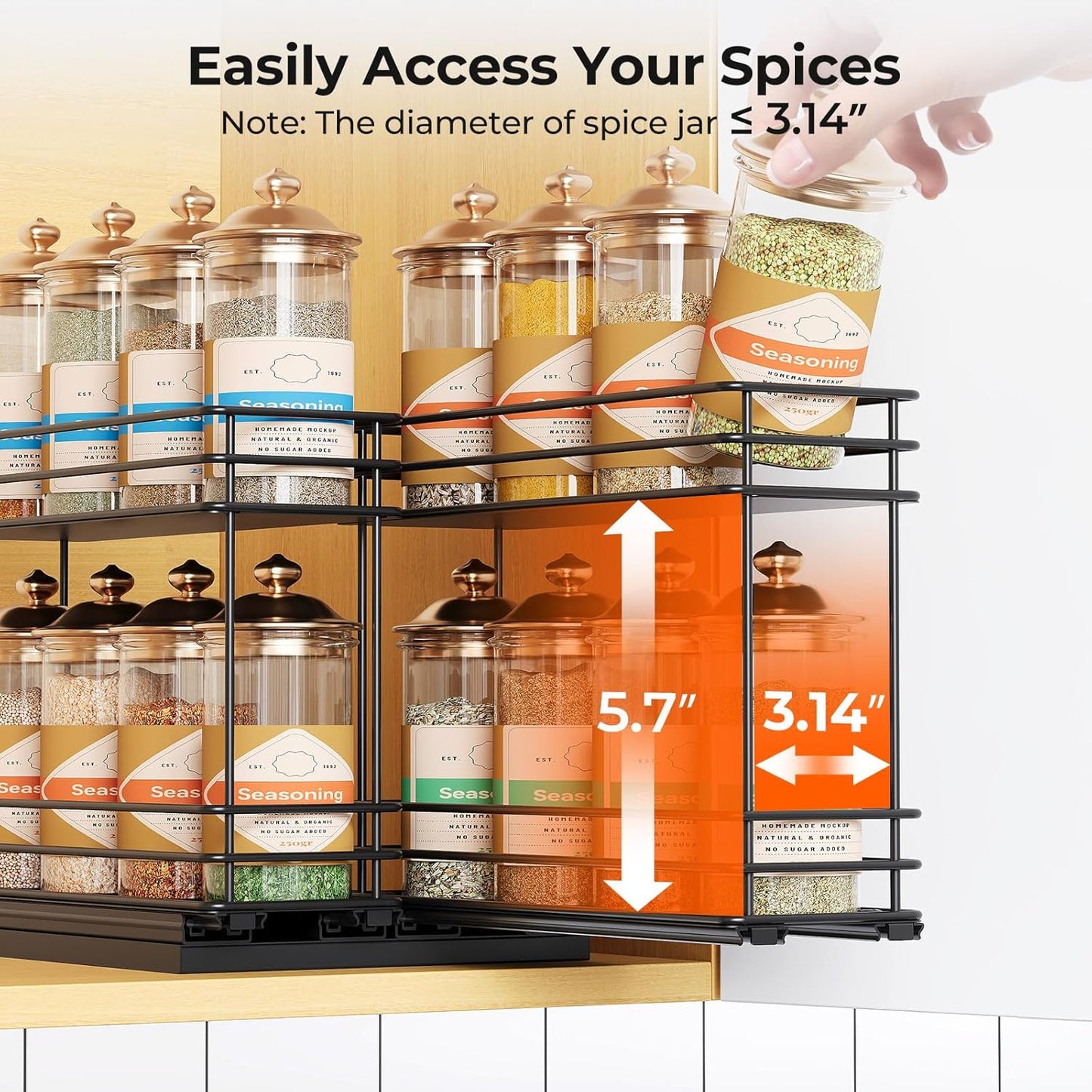 Pull Out Spice Rack Organizer for Cabinet, Slide Out Spice Racks, Easy to Install