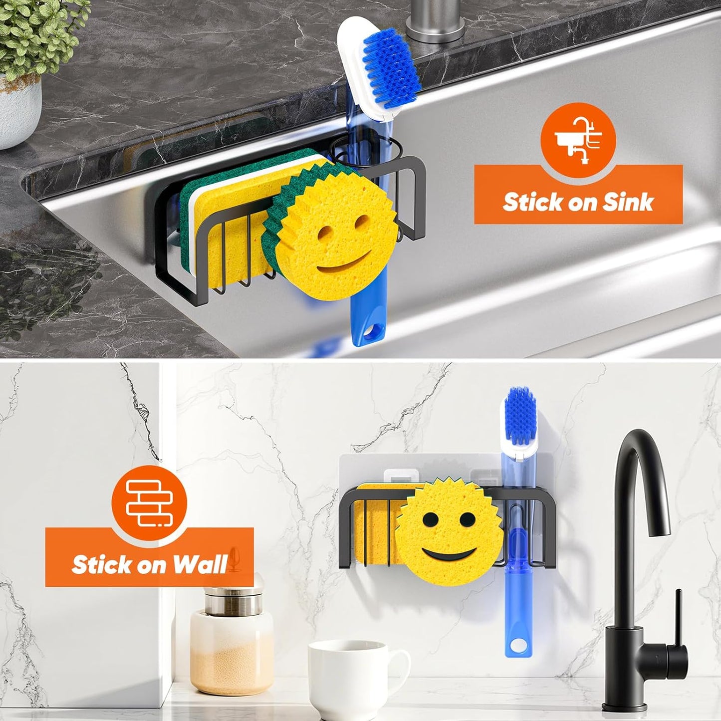 Sponge Holder for Kitchen Sink, Sink Caddy Organizer with Smiley Face