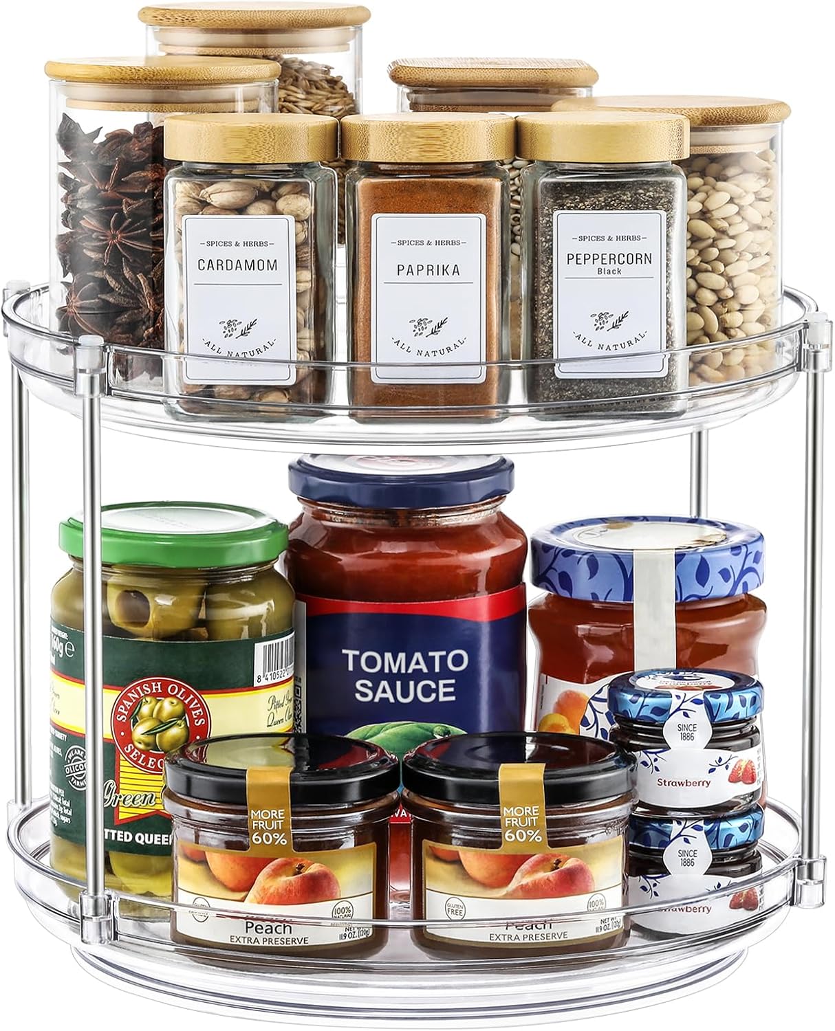 2 Tier Non-Skid Acrylic Lazy Susan Turntable Organizer - Rotating Spice Rack