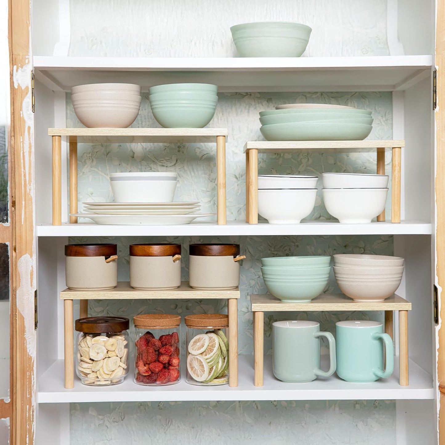 Wood Cabinet Organizer Shelf, Set of 4 Kitchen Counter Shelves