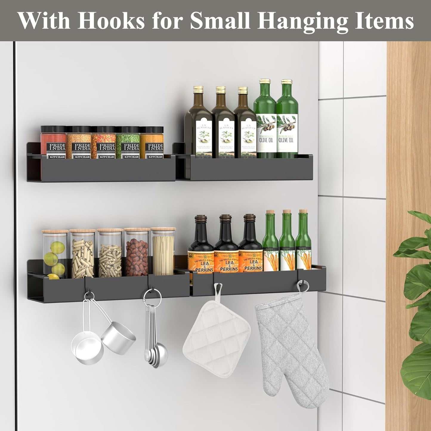 4 Pack Magnetic Spice Rack Organizer for Refrigerator and Oven