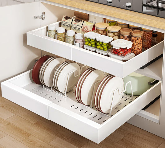 2 Pack Pull out Cabinet Organizer 21"Deep With Raising Pad for Framed Cabinets