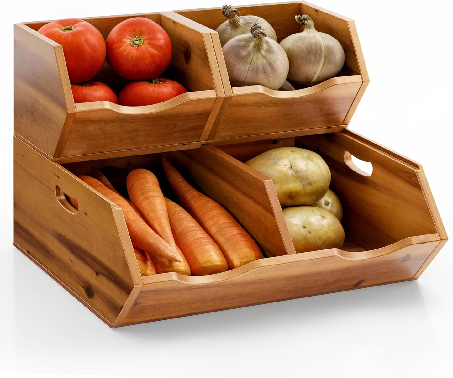 Acacia Wood Potato and Onion Storage Bin, Potato Storage, Pantry Baskets, Vegetable Storage
