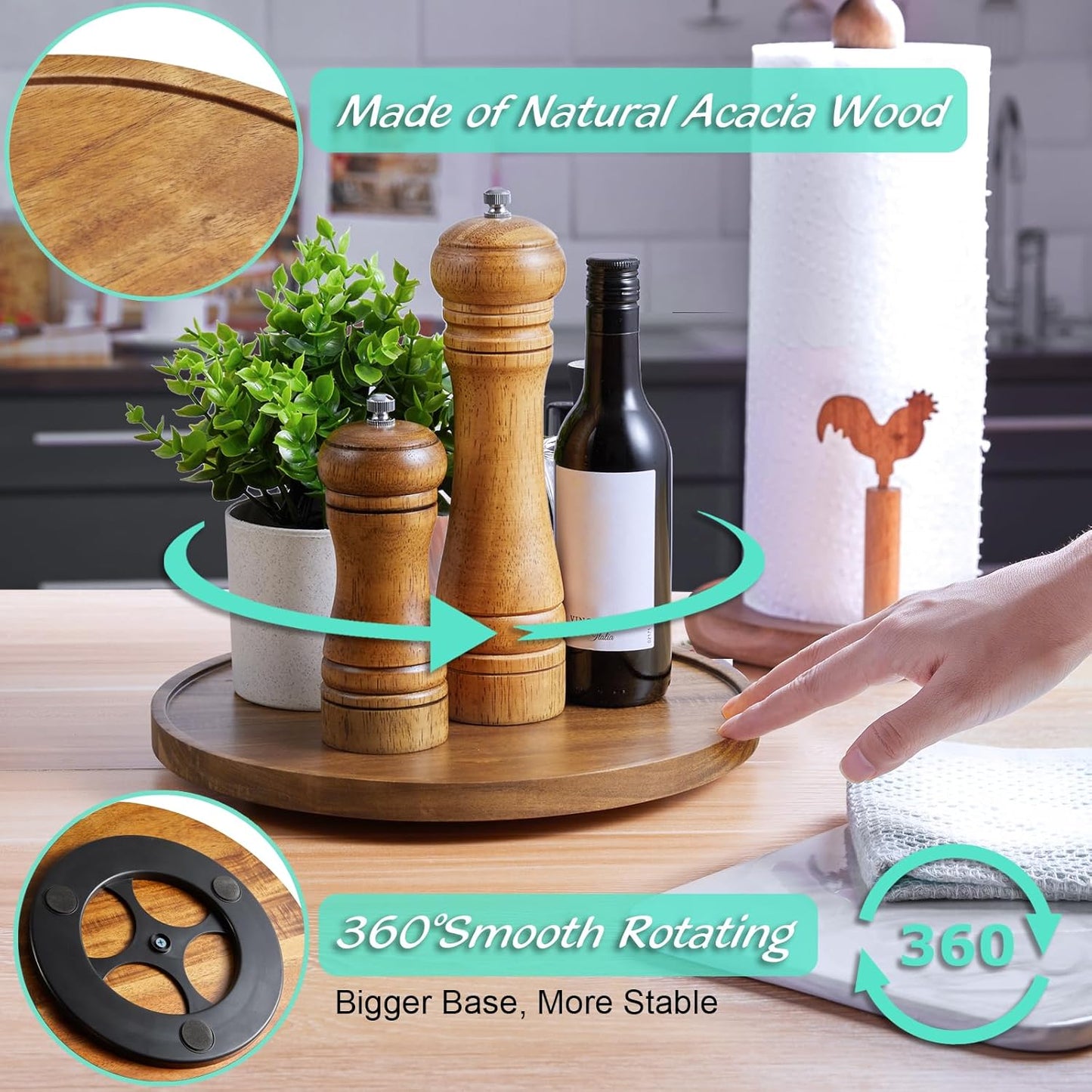 9" Acacia Wood Lazy Susan Turntable Organizer