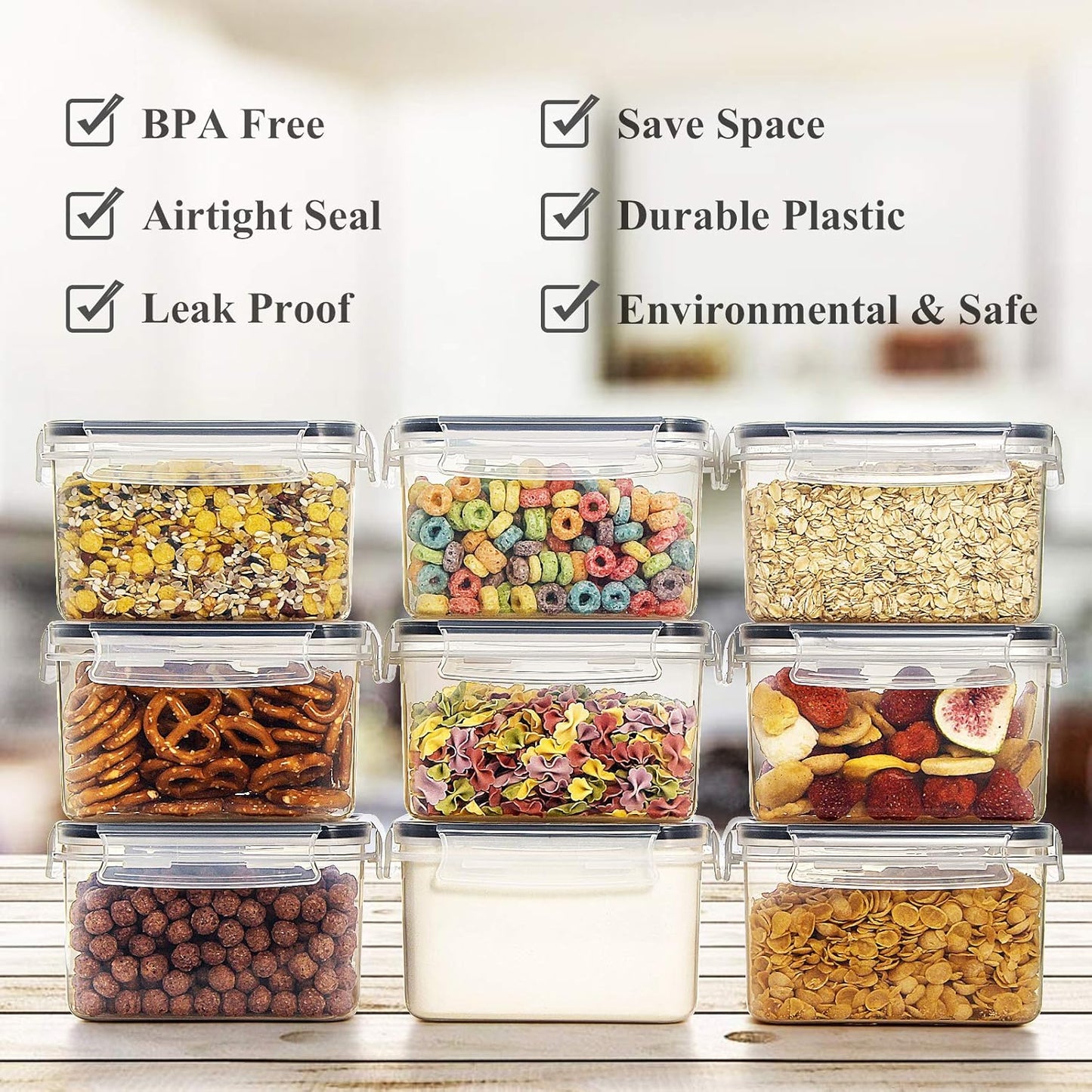 Cereal & Dry Food Storage Container Set of 16 [0.8L /3.38 Cups] for Sugar