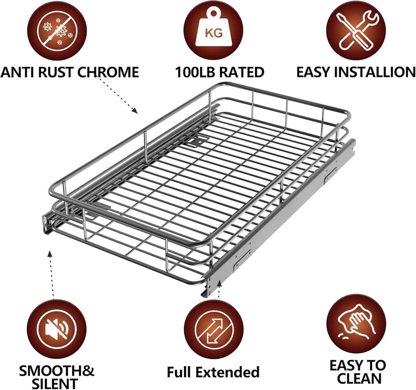 Cabinet Pull Out Shelves (17" W x 21" D), Heavy-Duty Premium Collection Slide Out Shelves