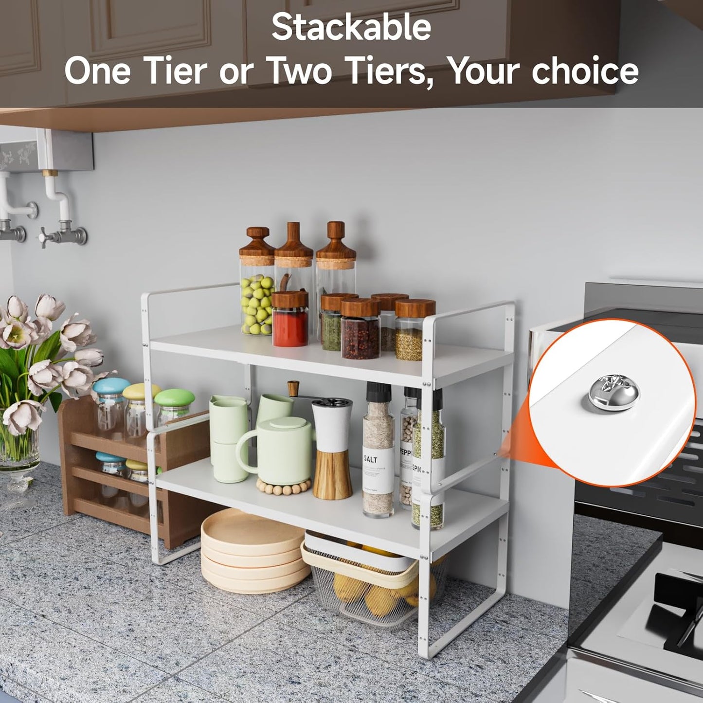 2Pack 16.5-27’’L Expandable Stackable Cabinet Shelves