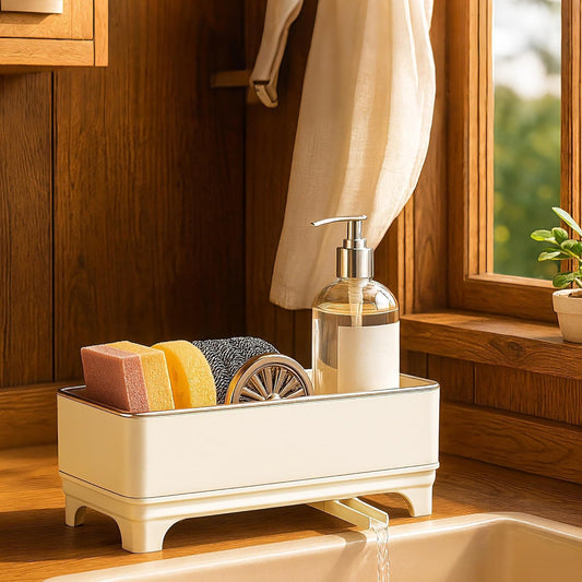 Sponge Holder for Kitchen Sink – Rustproof Stainless Steel, 360° Rotating Drain Pipe