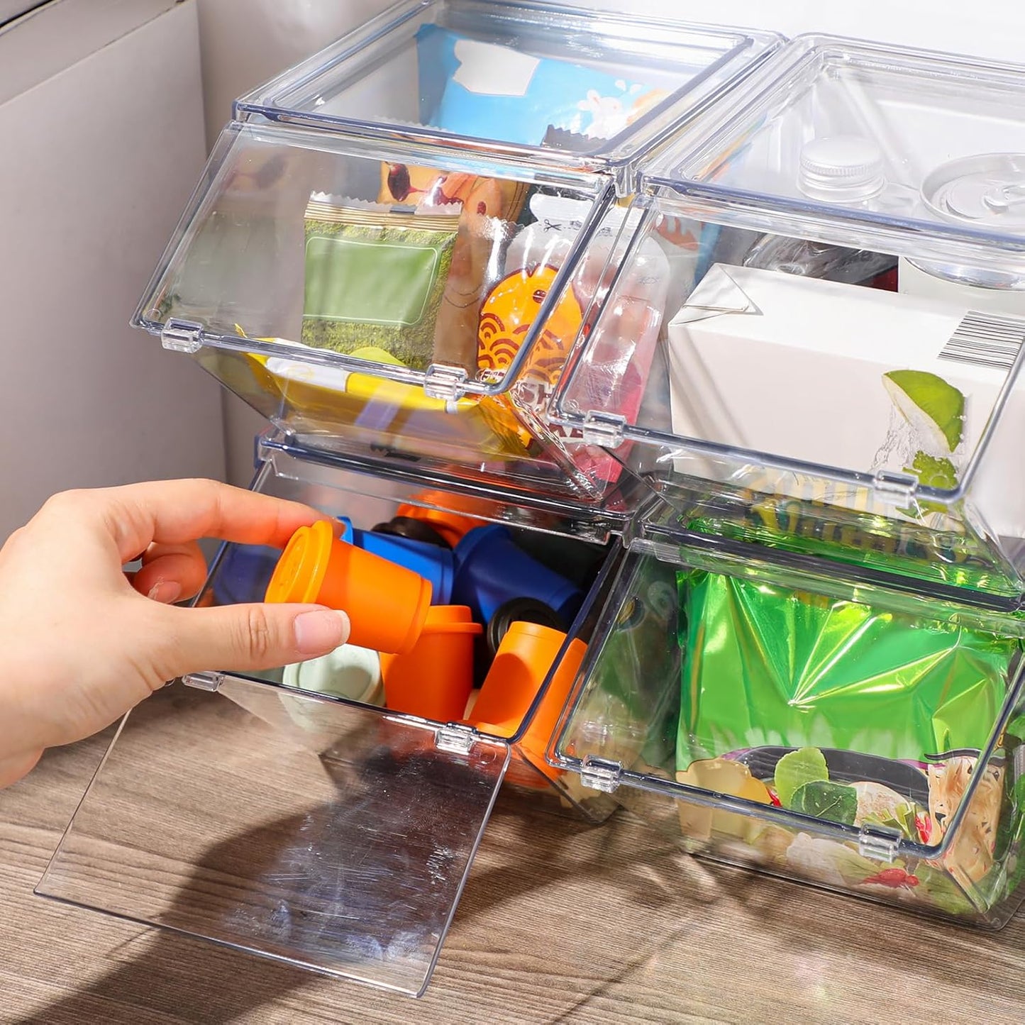 12 Pcs Clear Plastic Storage Bins with Lids Large Stackable Pantry Storage Organizer Bins Kitchen Organization Cabinet Organizers Ideal Containers for Fridge, Kitchen, Cabinets (Clear)