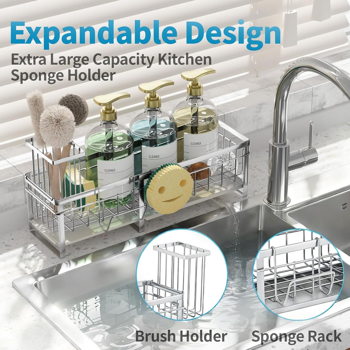 Extra Large Extendable Sponge Holder for Kitchen Sink