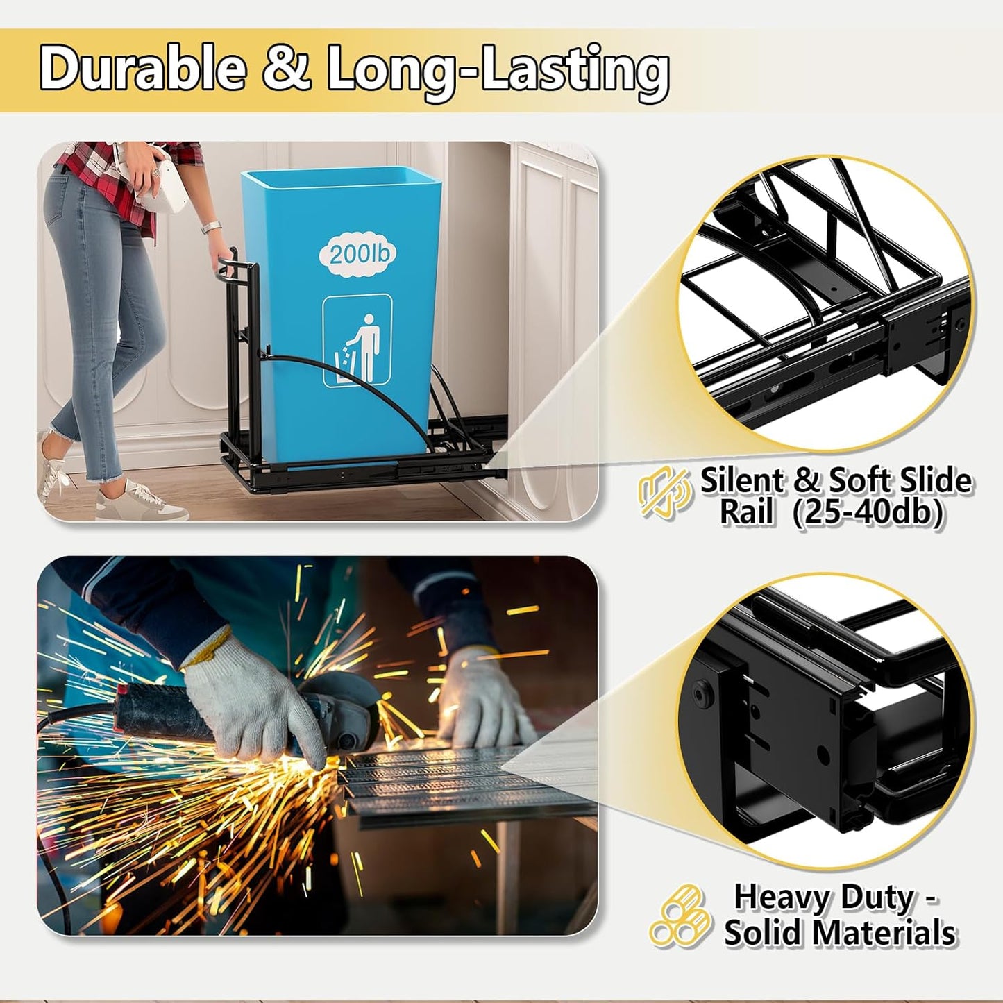 Under Sink Trash Can Pull Out 7-13Gal 50Qt Black