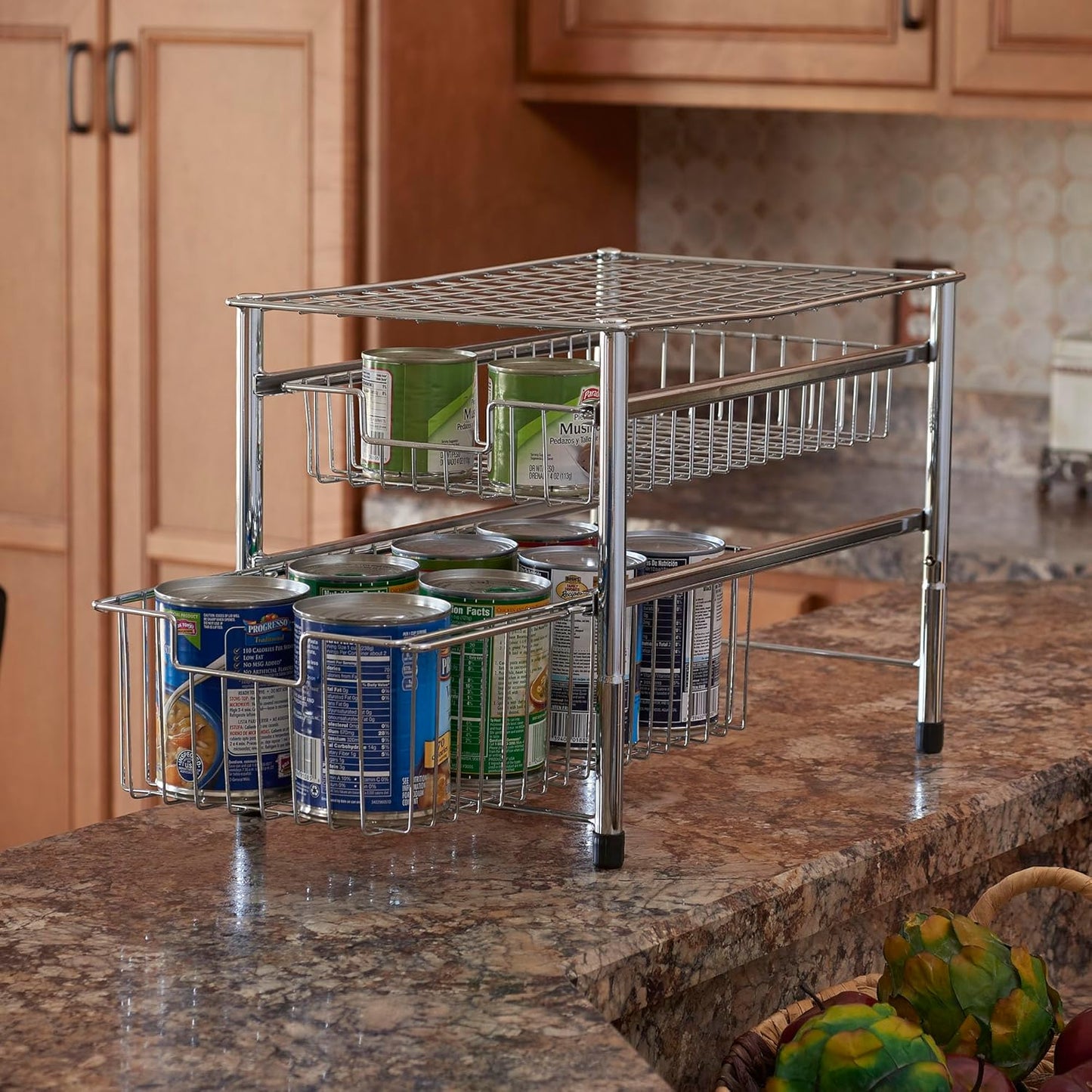 Silver 1239-1 Free Standing Pull Out Cabinet Organizer Shelf | Double, 16.5" Deep