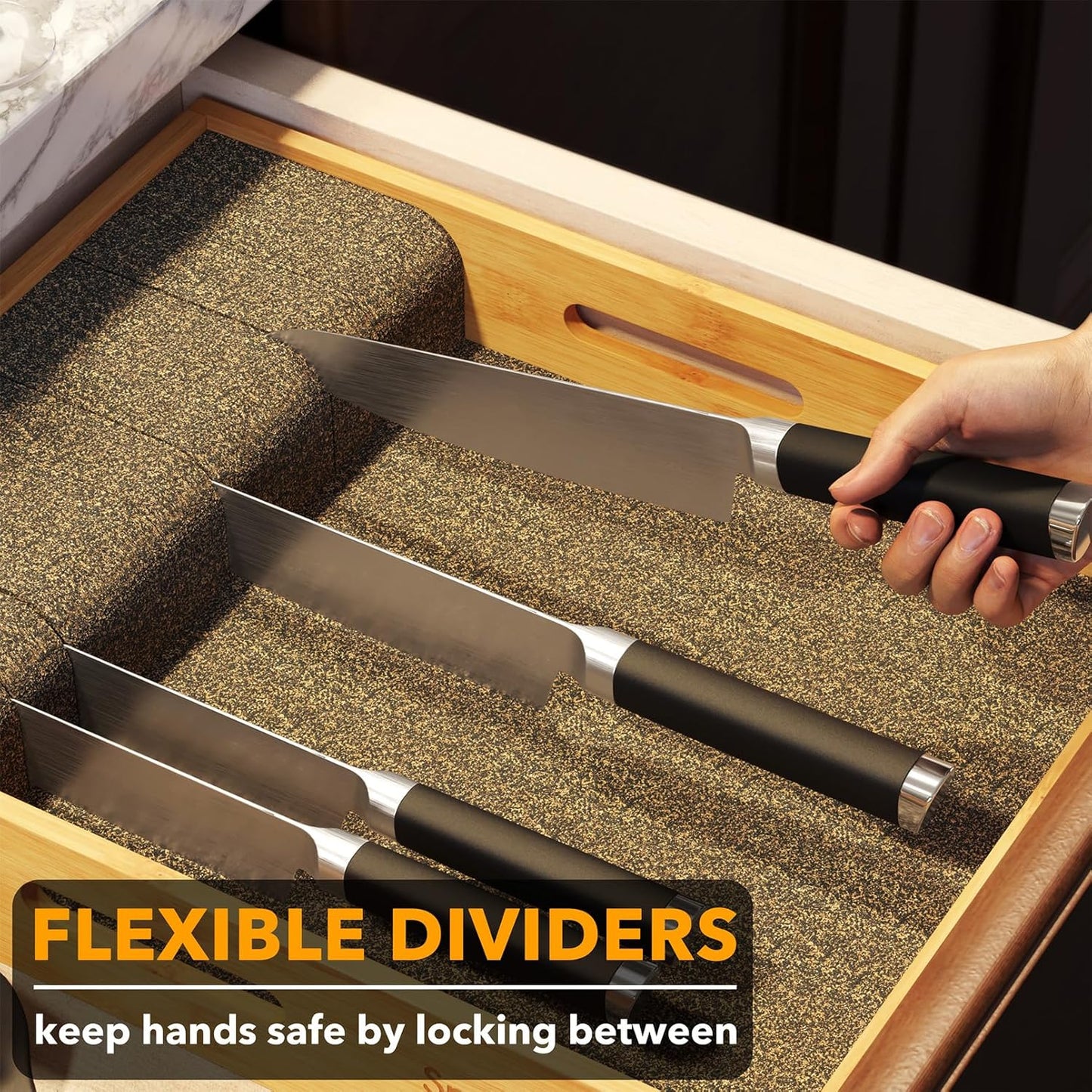 Large Knife Drawer Organizer Bamboo Insert Dock