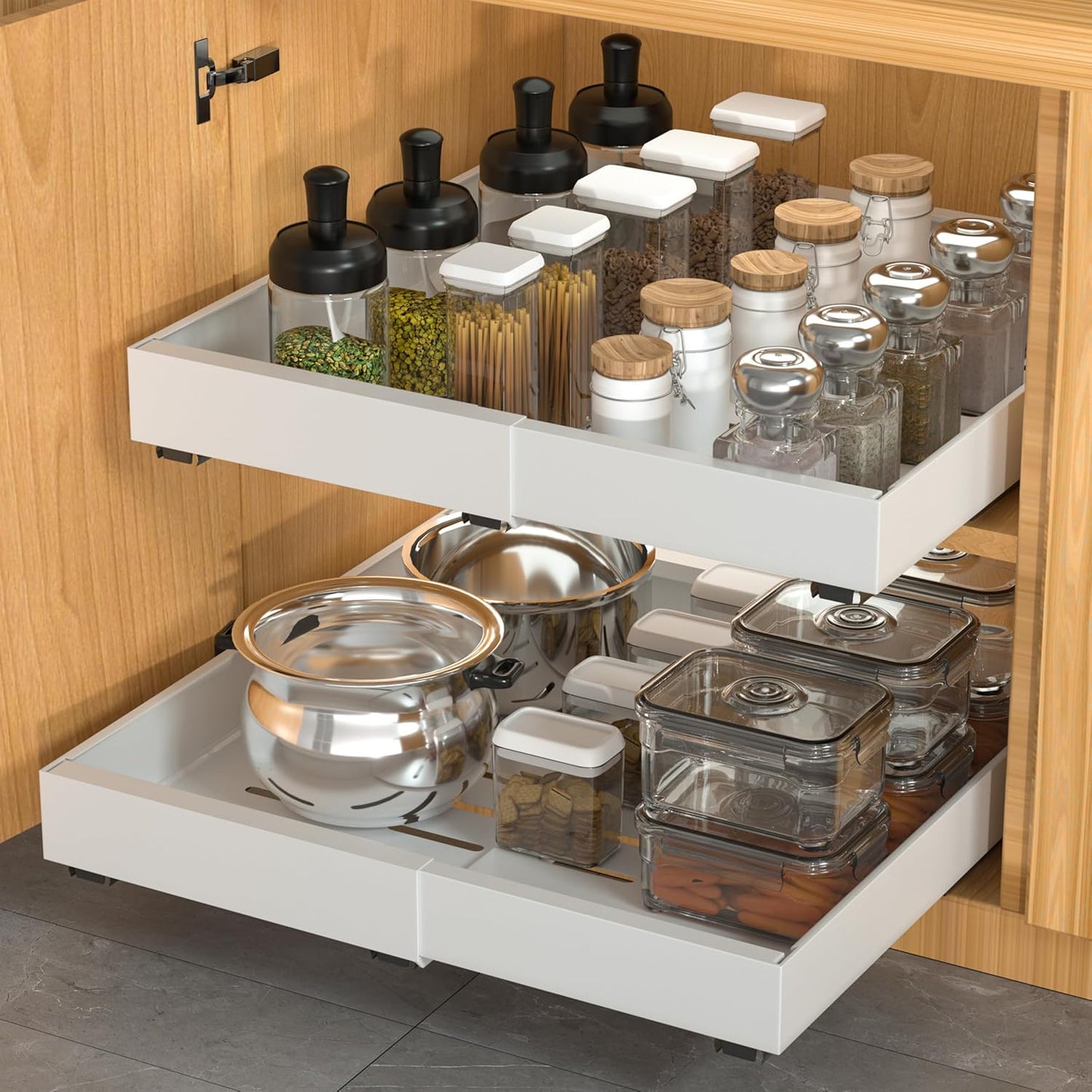 2 Pack Pull Out Cabinet Organizer Expandable, Adhesive with Nano Film