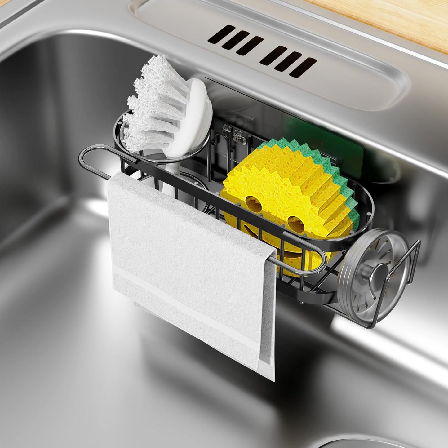 Kitchen Sink Caddy Sponge Holder in The Sink, Stainless Steel Kitchen Sink Organizer, Brush Holder