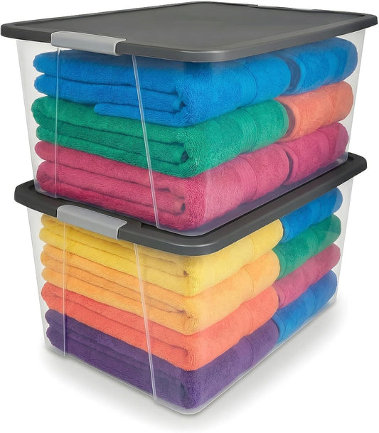 2-Pack Secure Latch, Clear Plastic Storage Organizer Bins, 64 Quart