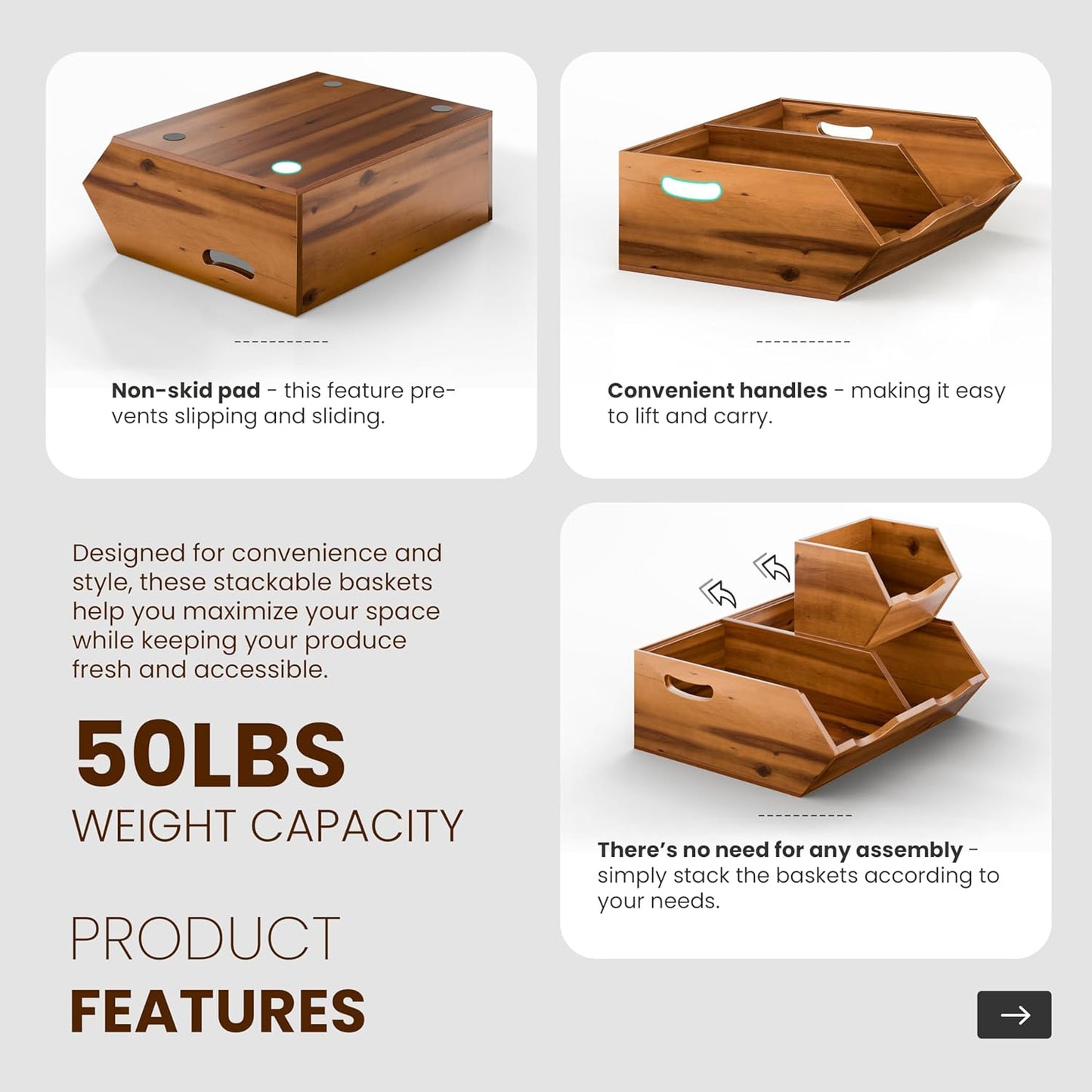 Acacia Wood Potato and Onion Storage Bin, Potato Storage, Pantry Baskets, Vegetable Storage