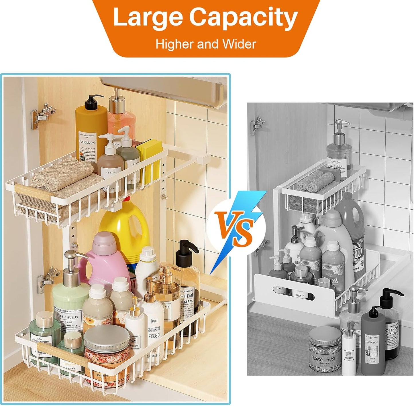 Under Sink Organizer, Height Adjustable Under Sink Organizers and Storage