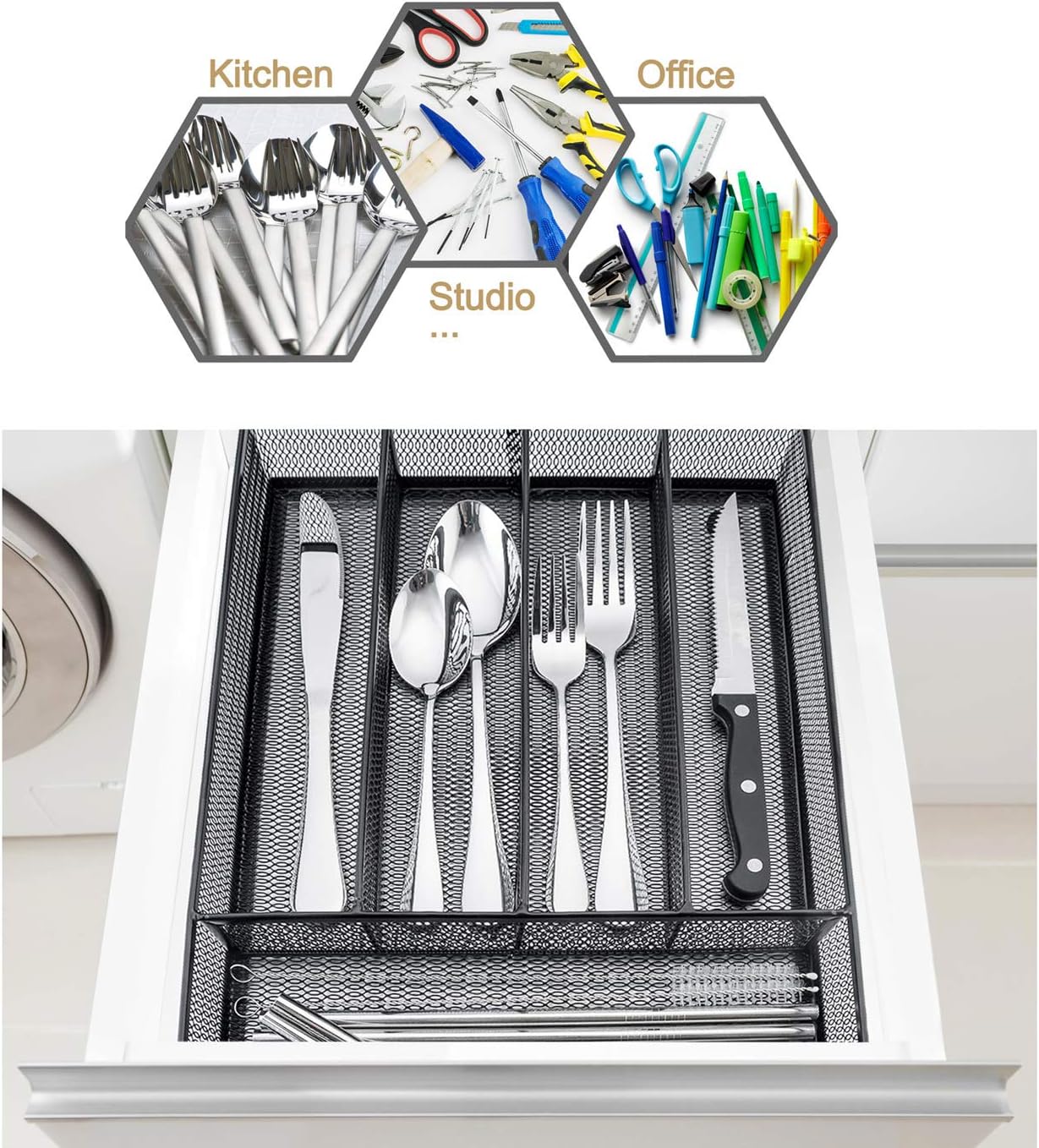Utensil Drawer Organizer, Mesh Wire Silverware Organizer Divider for Kitchen