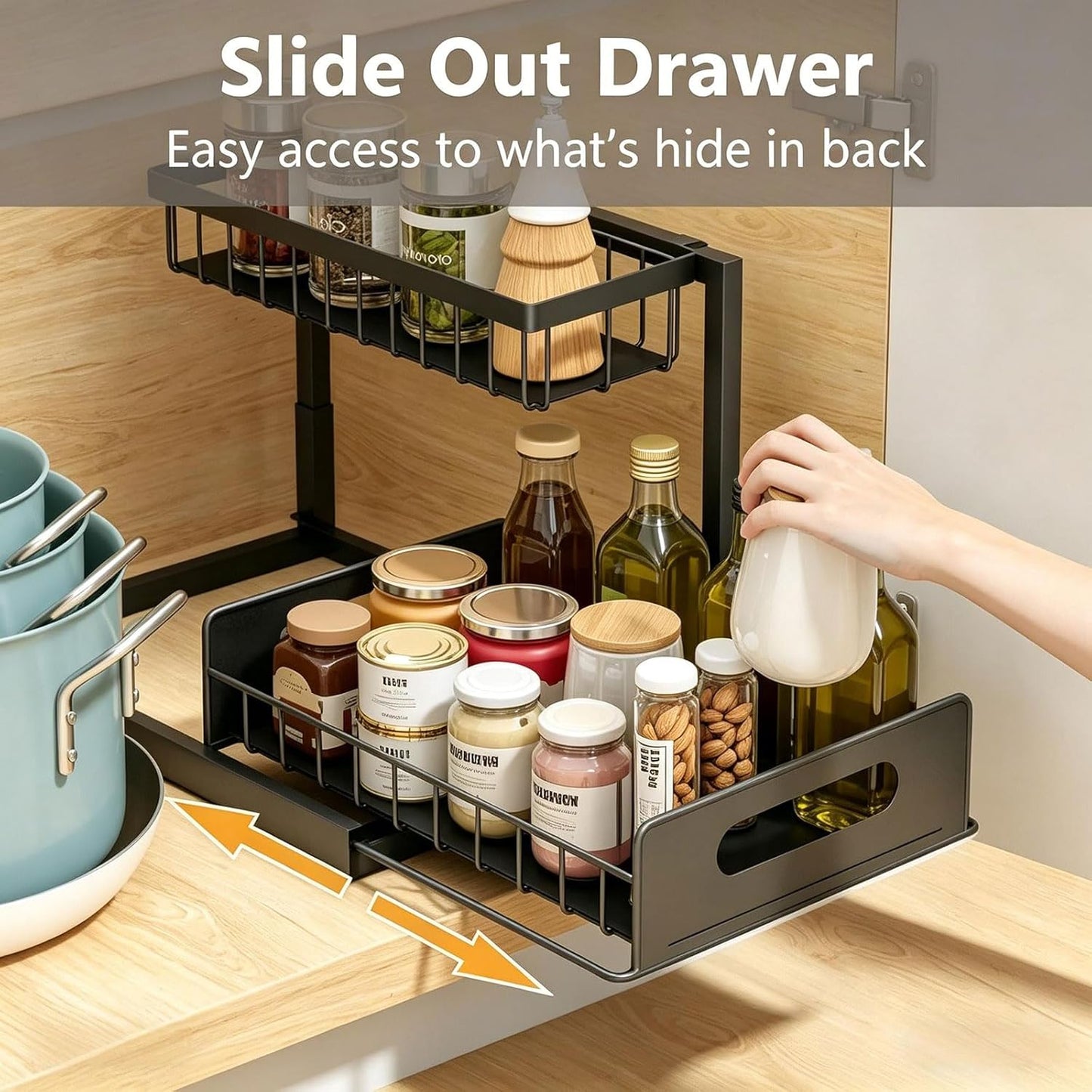 Under Sink Organizers and Storage 2 Tier Slide Out Kitchen Cabinet Organizer Sturdy Metal Bathroom Storage (Black, 1 Pack)