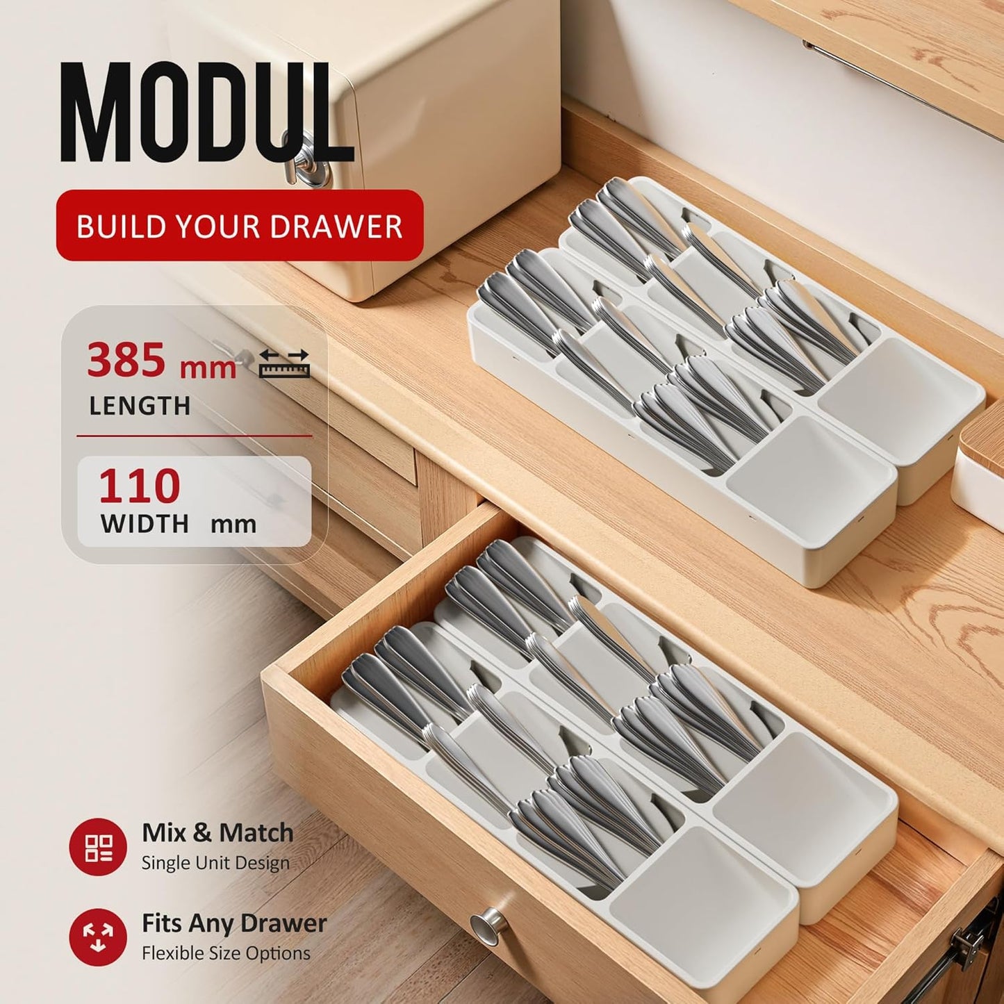 Silverware Organizer for Drawer - Utensil Drawer Organizer Compact Utensil Organizer Silverware Tray Cutlery Organizer Spoon Drawer Kitchen for Kitchen, Office, Bathroom, Living room