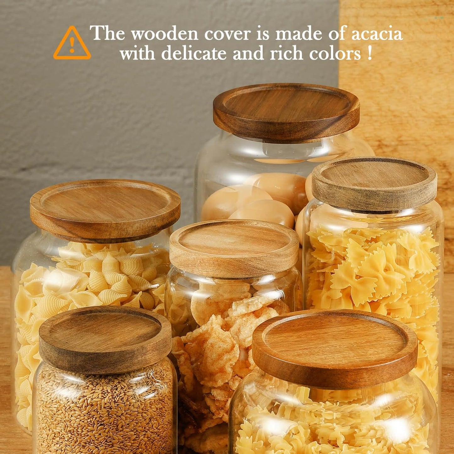 Glass Storage Container Airtight Food Jars Kitchen Canister with Wood Lids