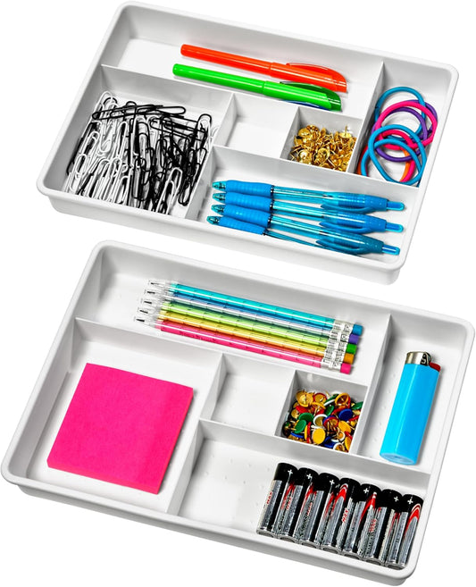 Set of 2 Plastic 6-Compartment Drawer Organizer Gadget Trays