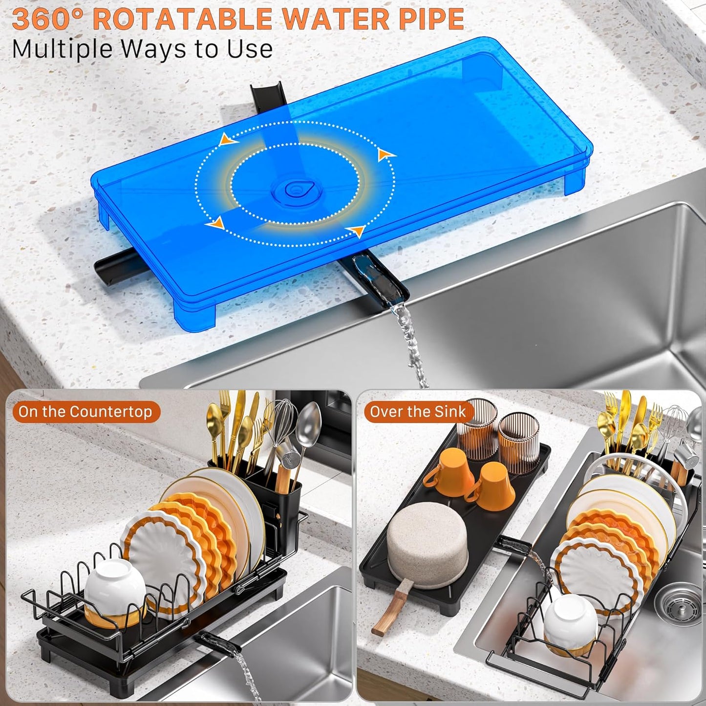 Small Dish Drying Rack - Expandable Sink Dish Drying Rack Over Sinks with Drying Tray