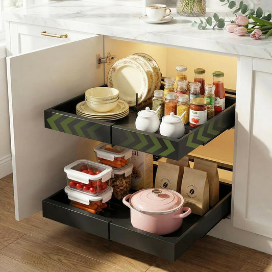 Expandable Pull Out Cabinet Organizer, 2-Tier Slide Out Drawer for Kitchen Cabinets