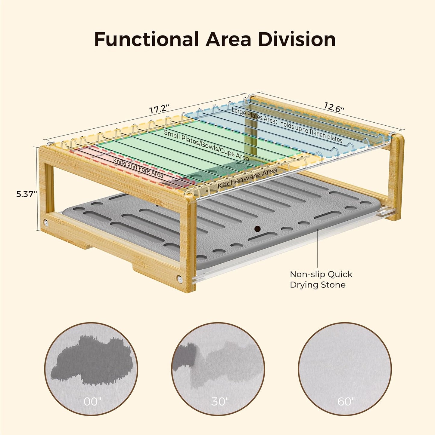 Stone Dish Drying Mat with Stainless Steel Dish Rack