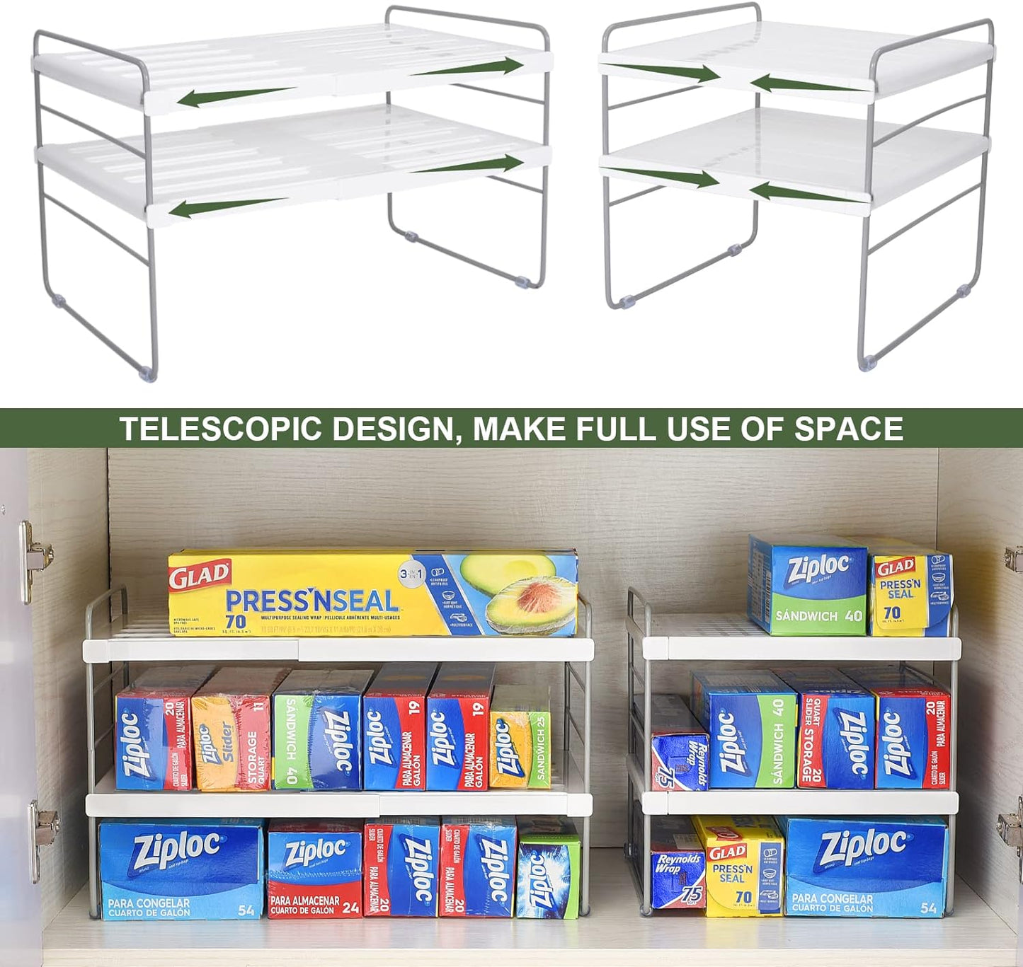 2 Pack Expandable Kitchen Wrap Organizer Rack