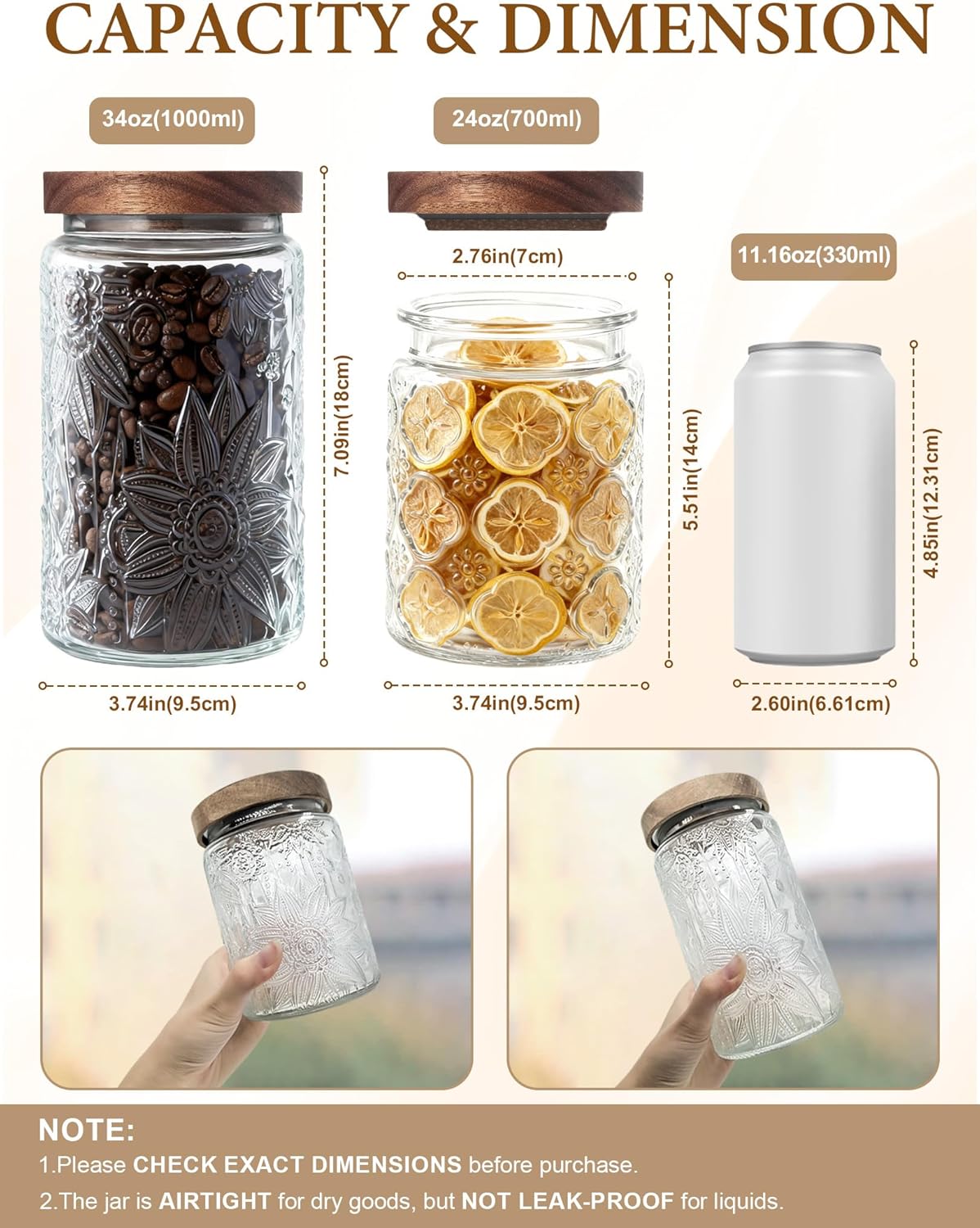 Vintage Glass Jar with Wood Lid - Christmas Airtight Canisters for Kitchen Countertop Bathroom