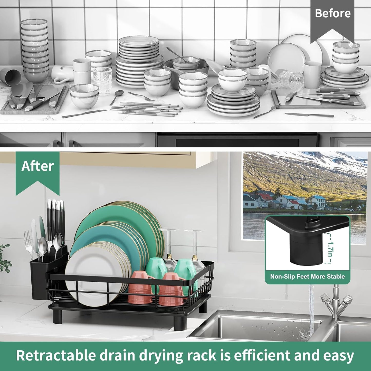 Dish Drying Rack, Dish Rack, Stainless Steel Dish Racks for Kitchen Counter