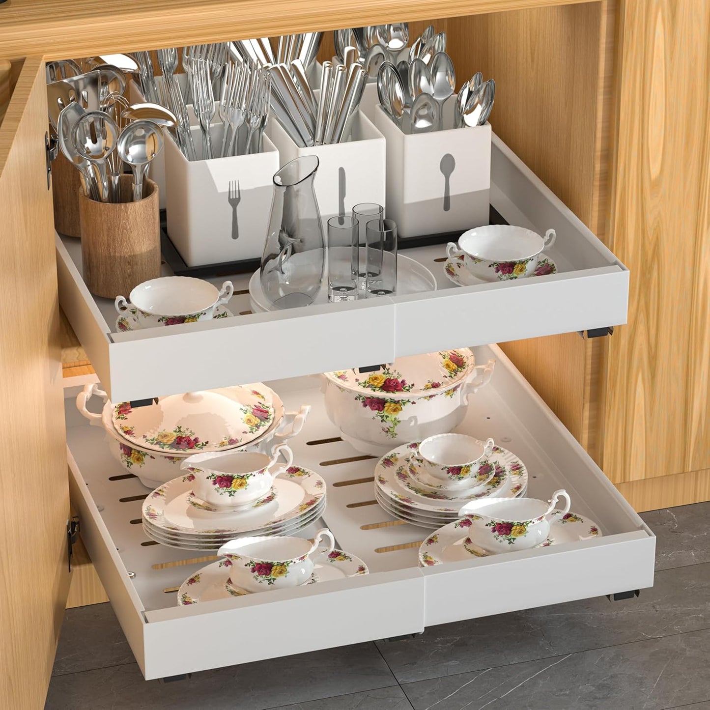 2 Pack Pull Out Cabinet Organizer Expandable, Adhesive with Nano Film