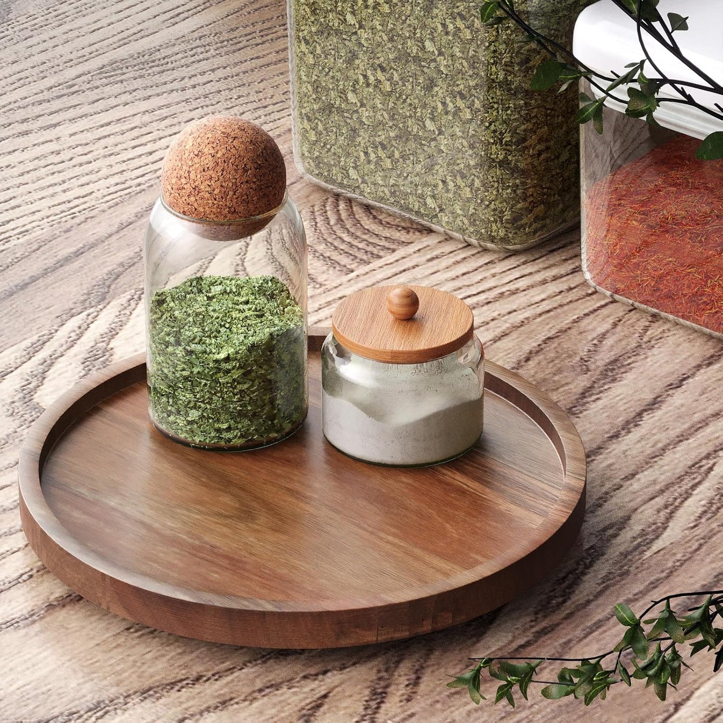 Lazy Susan Organizer for Kitchen,Acacia Wood Turntable for Cabinet, Pantry, Table, Countertop