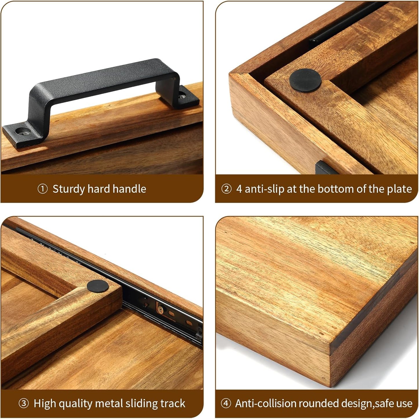Natural Acacia Sliding Tray for Coffee Machine Kitchen Appliance slider Moving Caddy, appliance slider,appliance rolling stand air fryer rolling tray