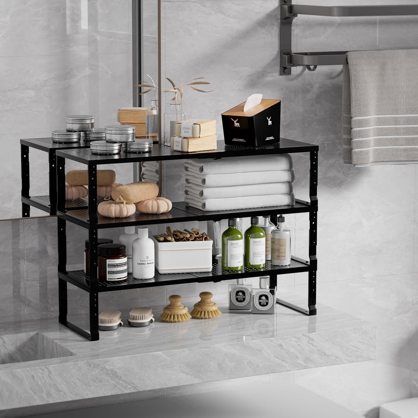 Expandable Spice Rack & Kitchen Cabinet Organizer - Stackable, Adjustable Shelves for Cabinets