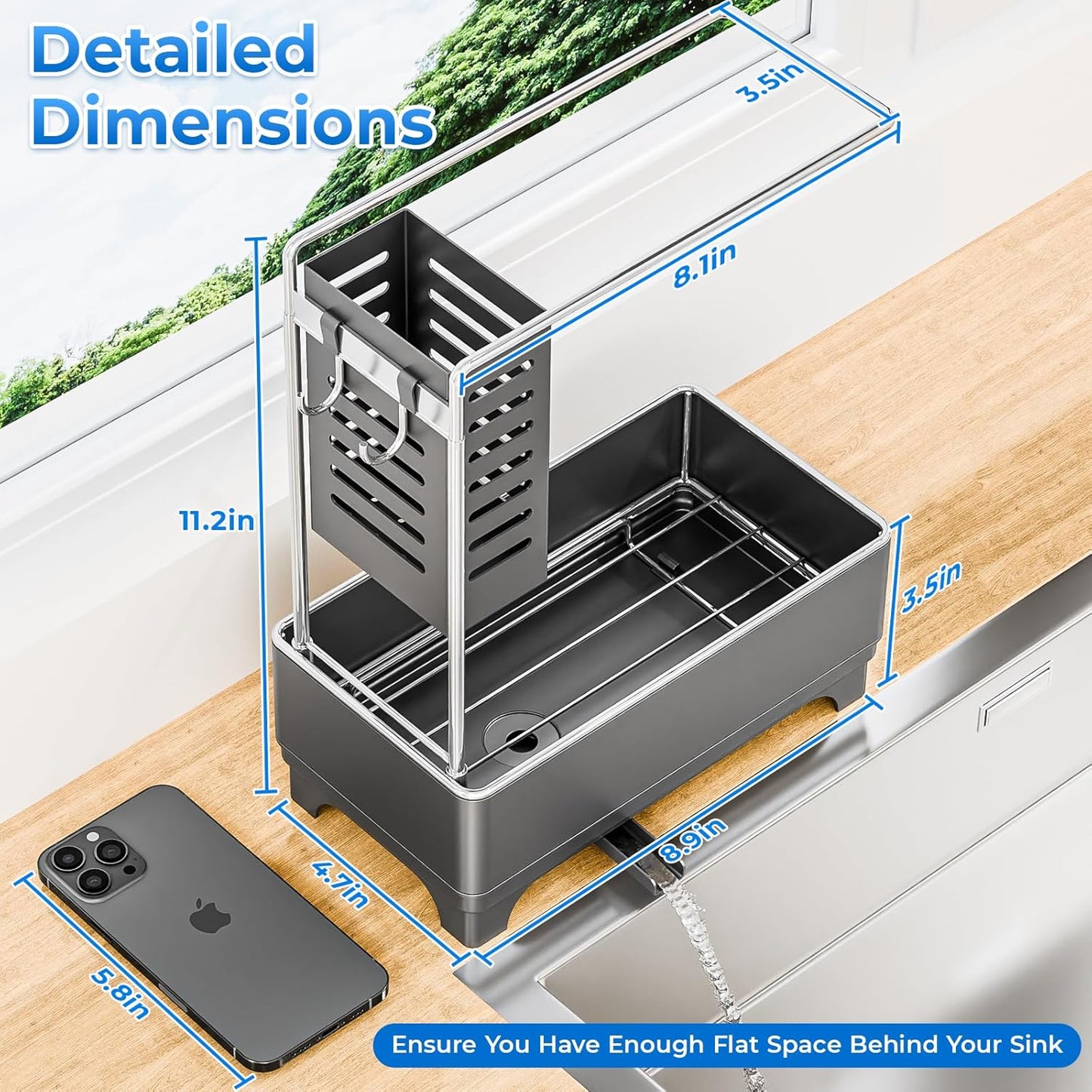 Kitchen Sink Caddy with Stainless Steel Towel Holder