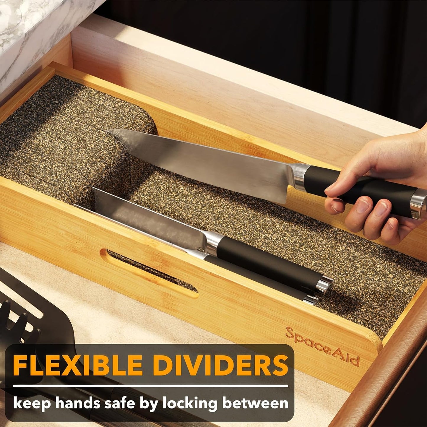 Knife Drawer Organizer Bamboo Insert Dock