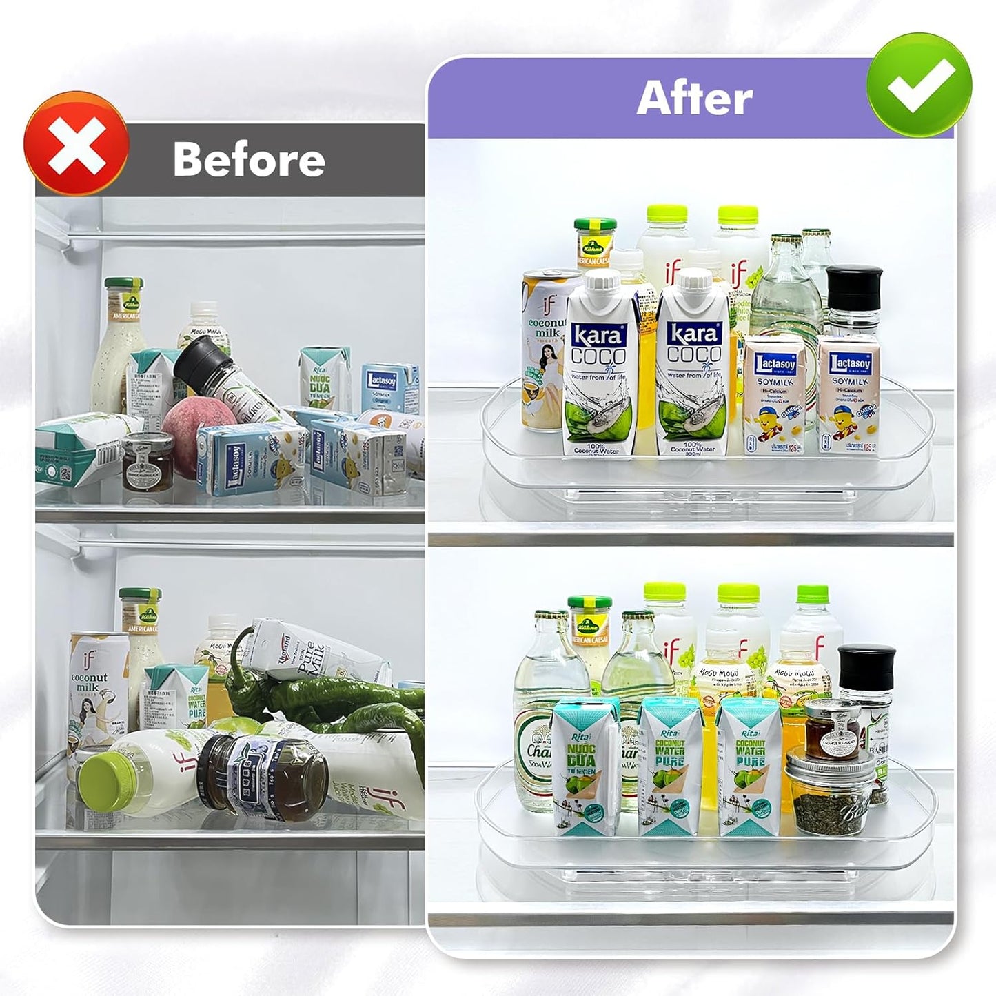 360° Rotating Lazy Susan Turntable - Multifunctional Rectangular Organizer for Refrigerator