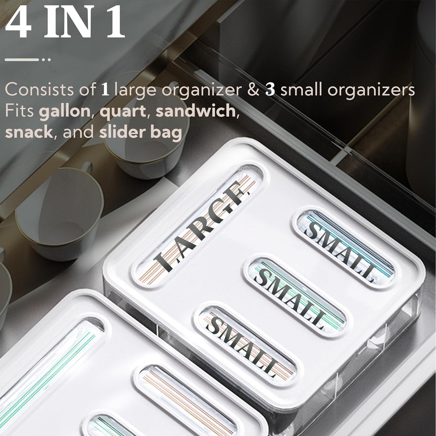 Kitchen Storage Bag Organizer, Acrylic Baggie organizer for Drawer