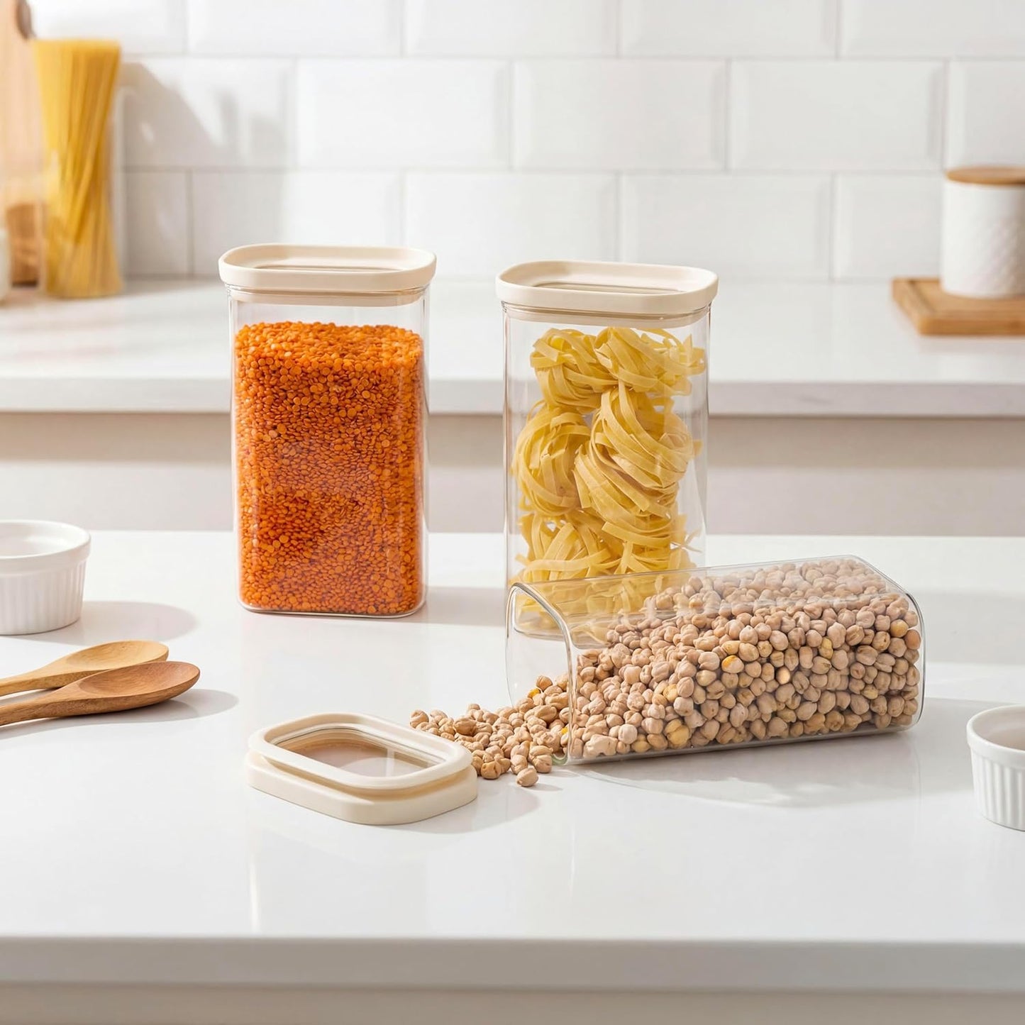 Glass Food Storage Jar with Glass Lid in Ractangle Shape, Food Canister Set with Airtight Lids