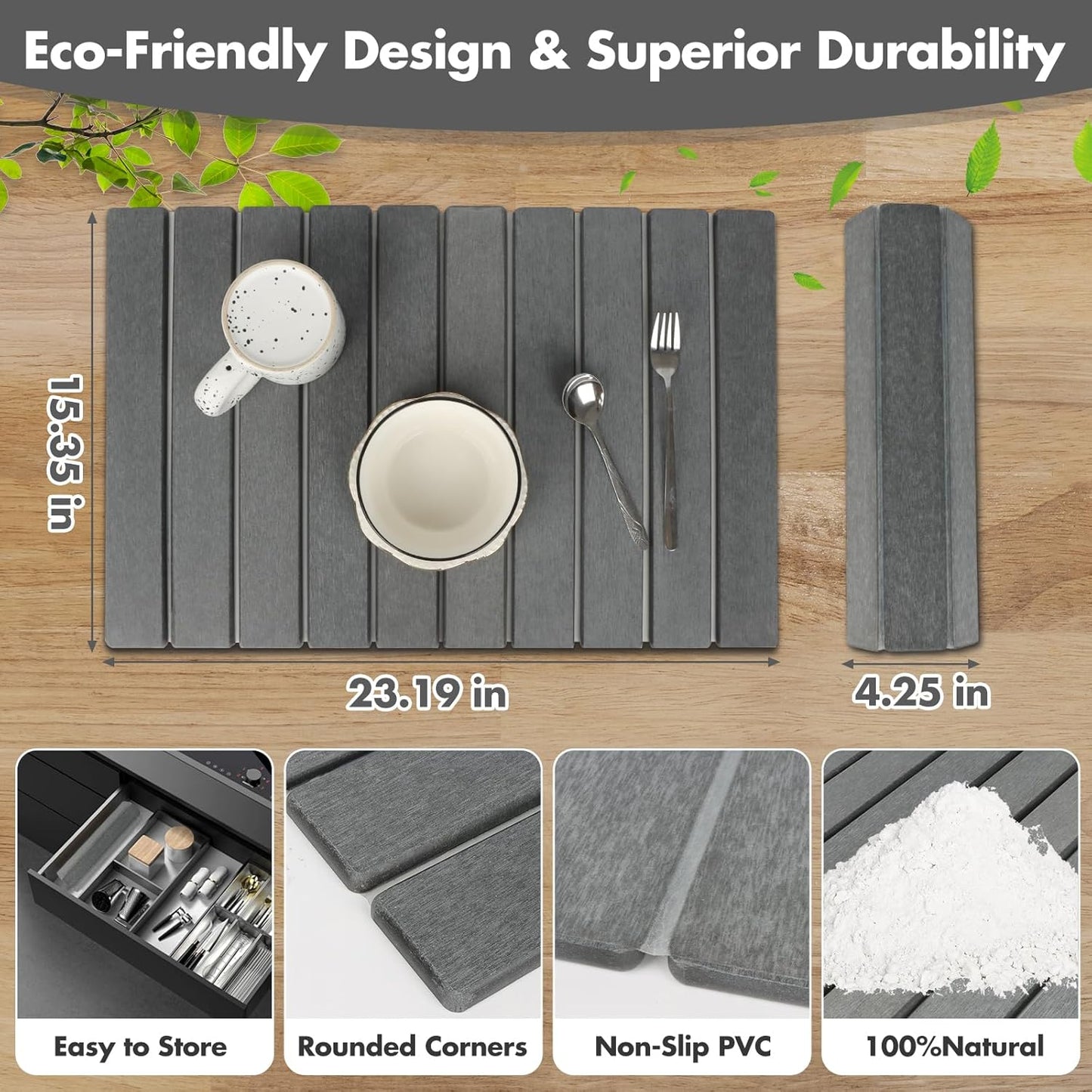 Large Stone Dish Drying Mat for Kitchen Counter, Eco-friendly