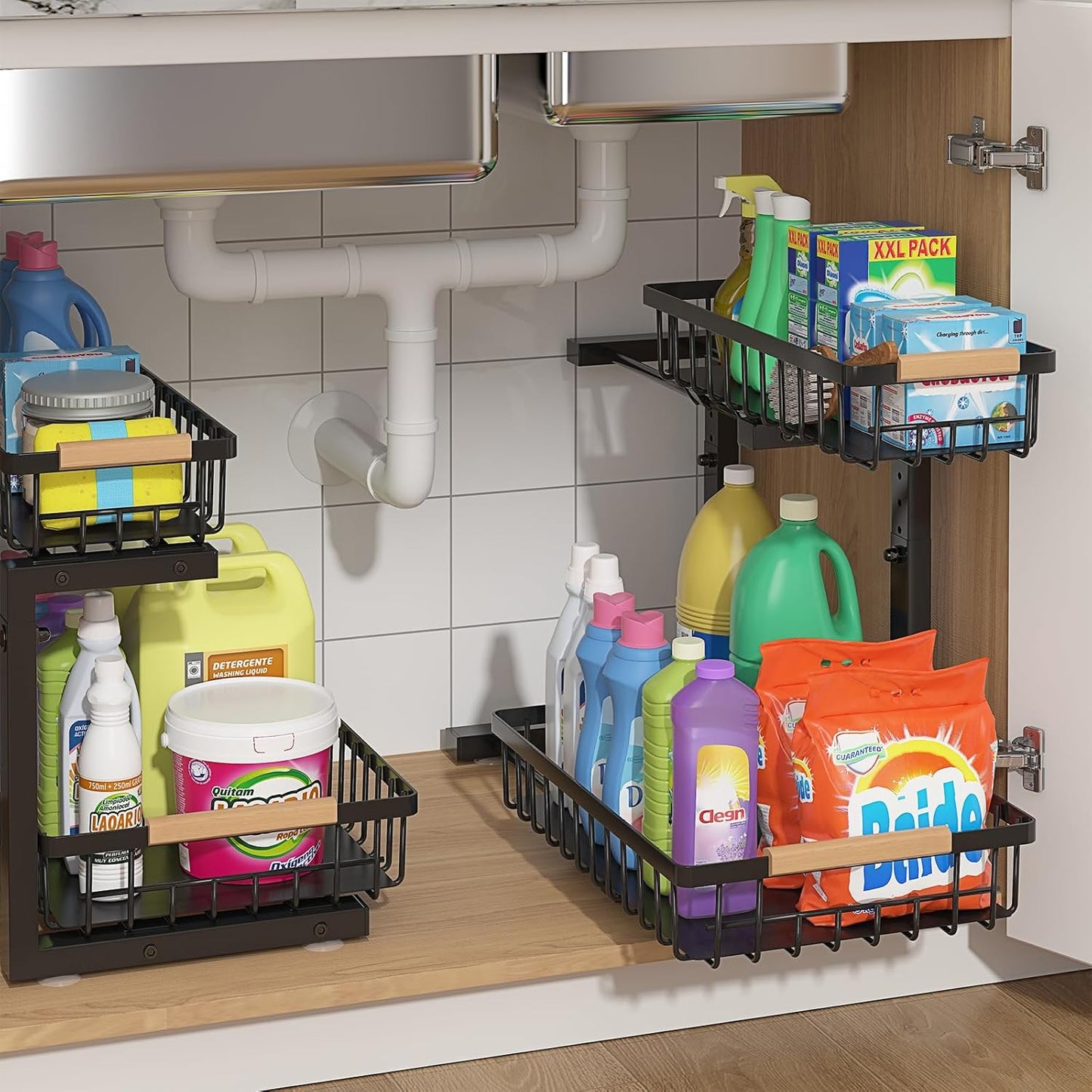 Under Sink Organizer 2 Packs, Pull Out Kitchen Sink Organizer
