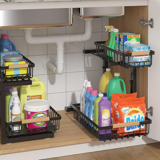 Under Sink Organizer 2 Packs, Pull Out Kitchen Sink Organizer
