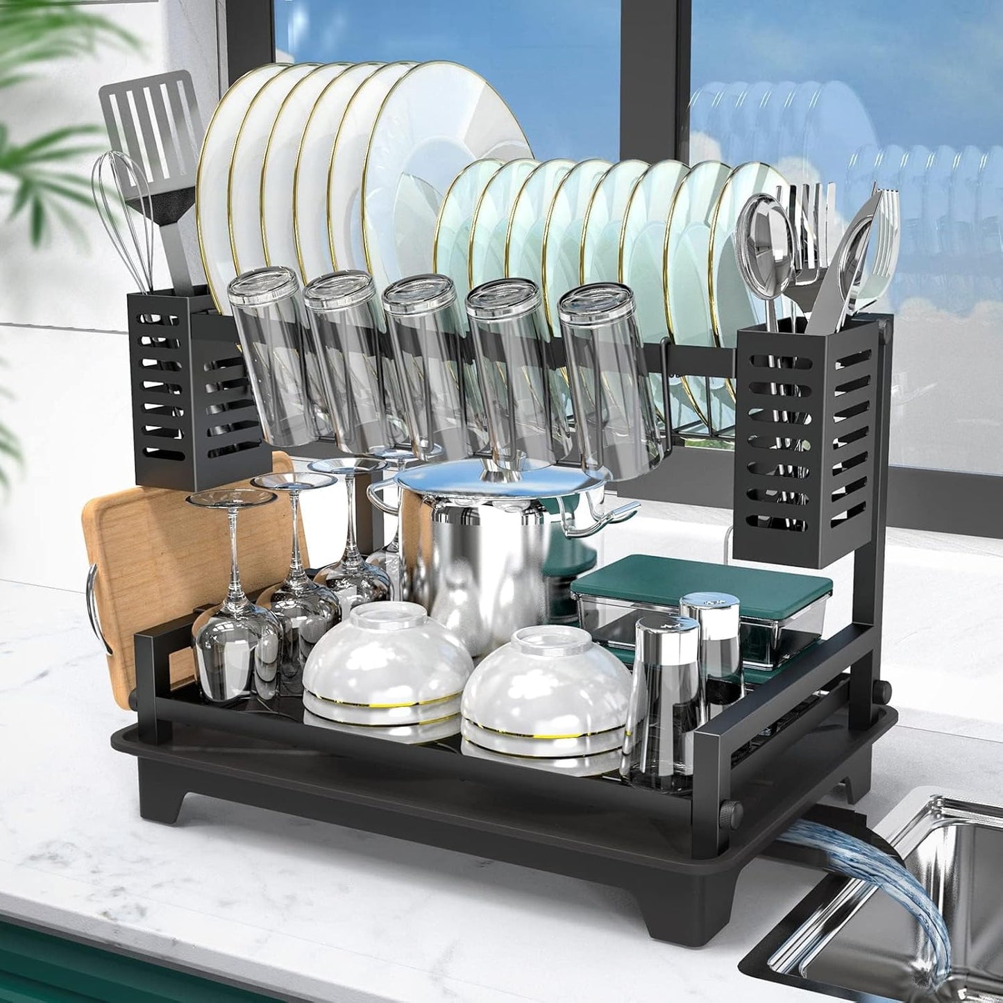 Dish Drying Rack: 2 Tier Dish Racks for Kitchen Counter and Sink