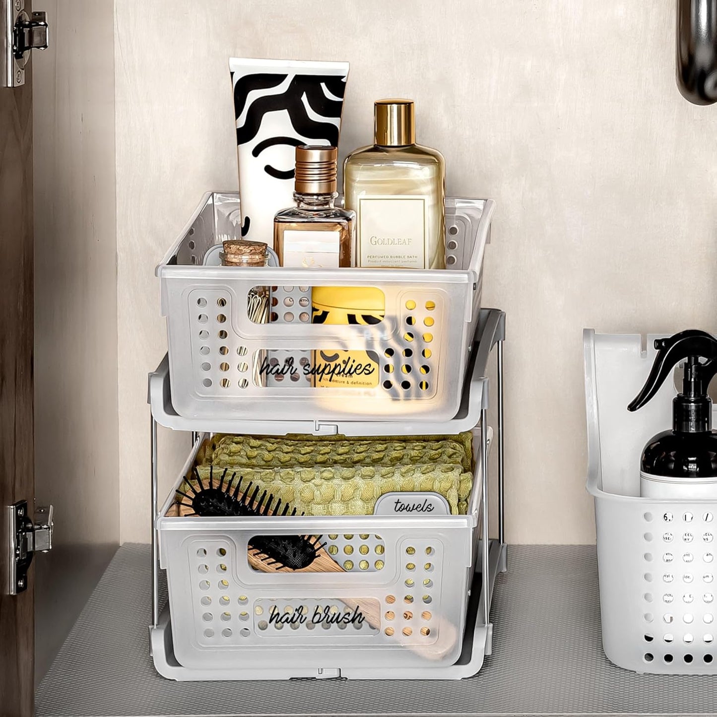 Premium 2 Tier Organizer, Under Cabinet Storage with Pull Out Sliding Drawers