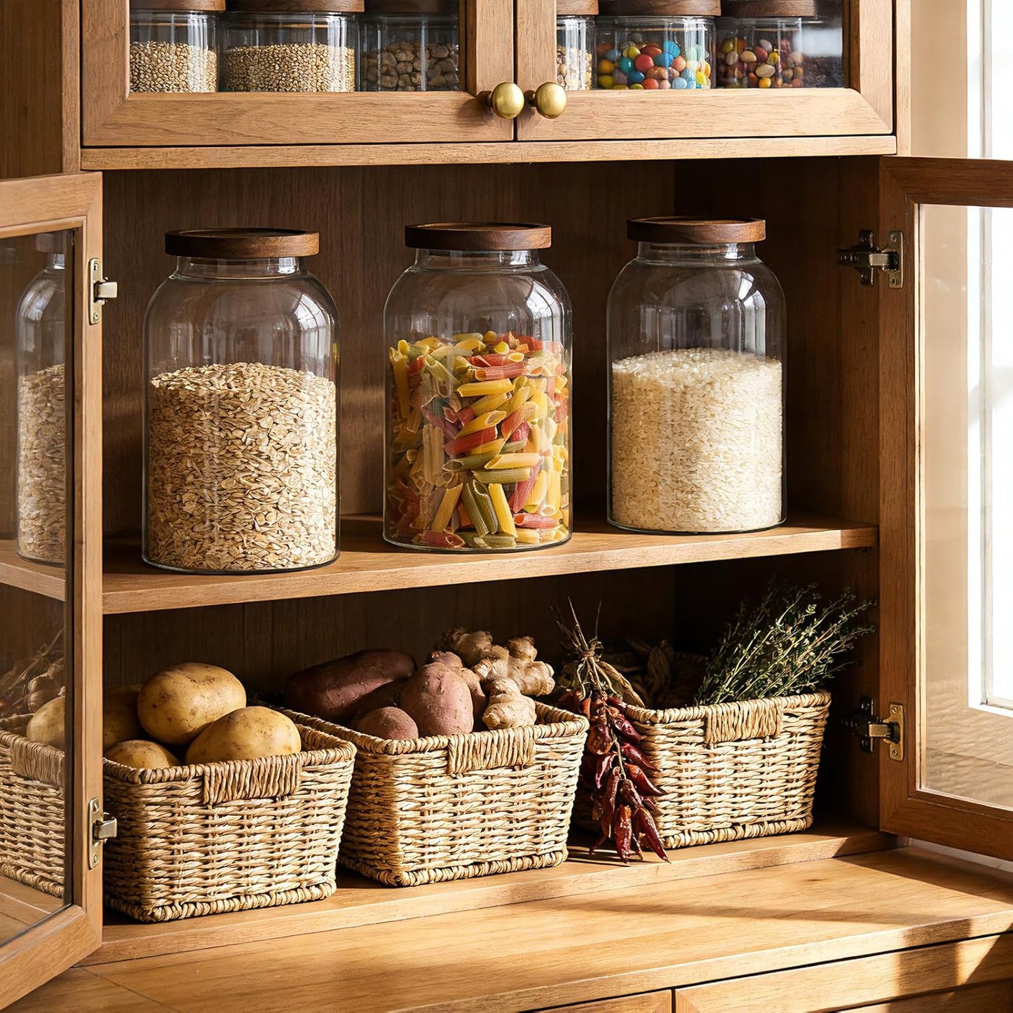 88oz Large Glass Storage Jars with Airtight Acacia Lid and 126 Kitchen Pantry Labels Set of 3