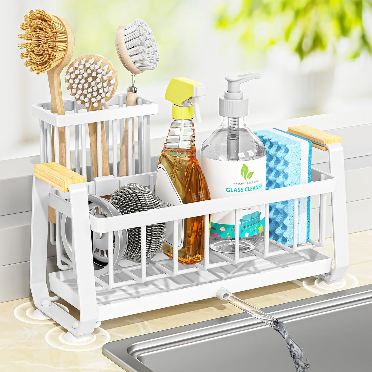 Sponge Holder for Kitchen Sink with Dish Brush Holder