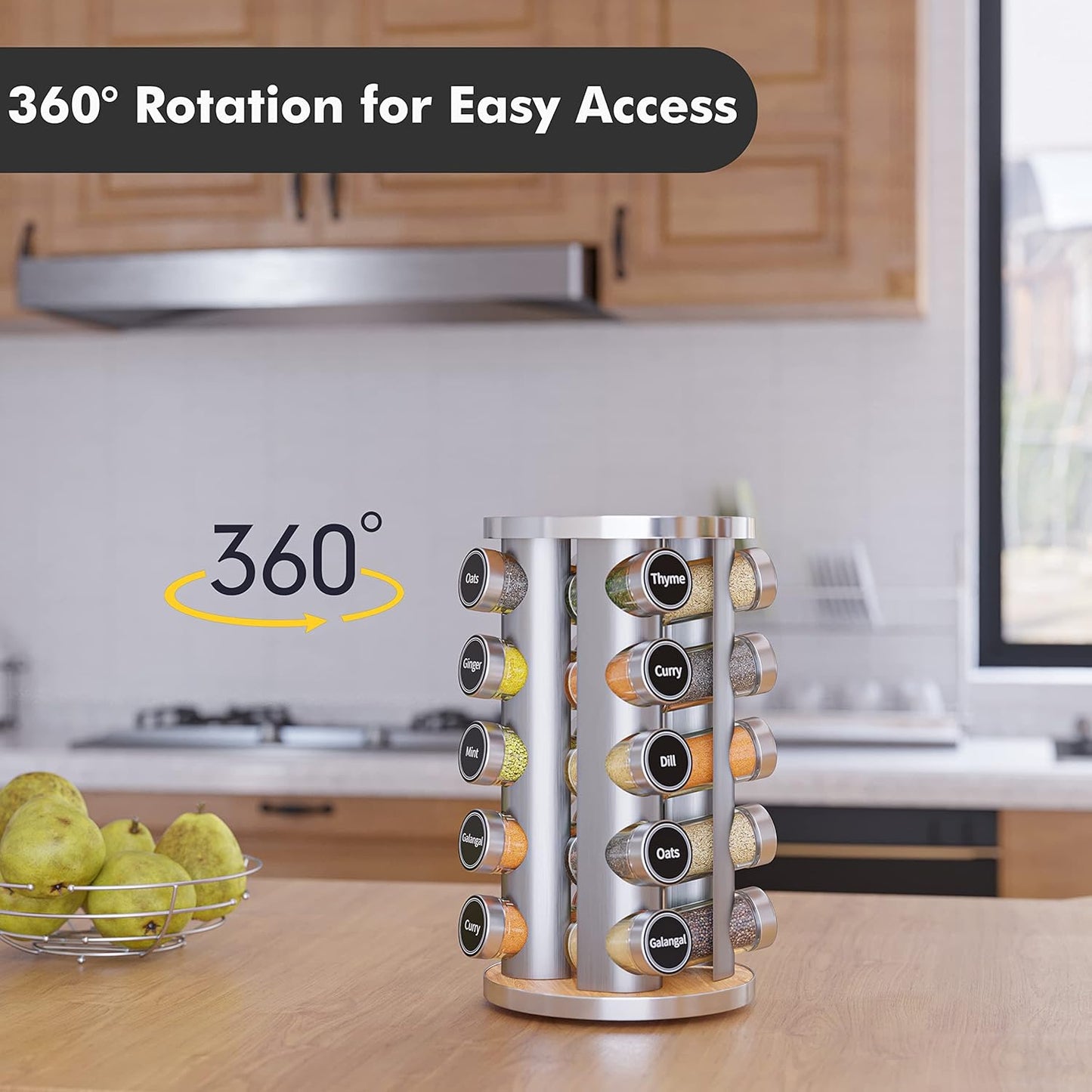 Revolving Spice Rack Set with 20 Spice Jars